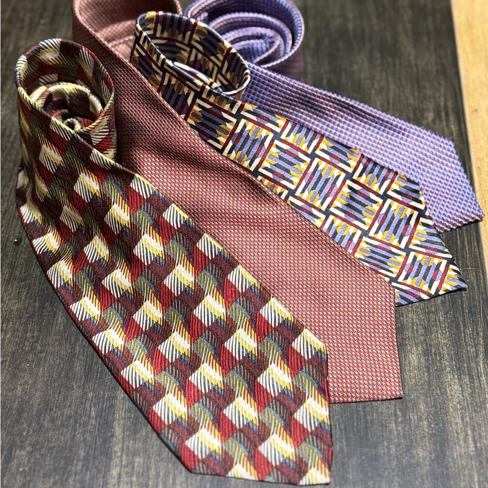 Jhane Barnes Red and Purple Geometric Ties